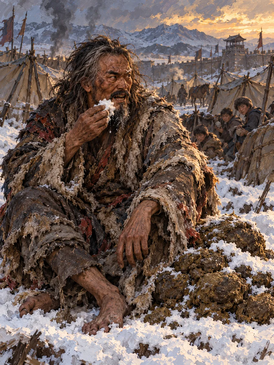 约公元339年，宇文部营地。慕容皝的庶兄慕容翰因受猜忌出逃，投奔宇文部又遭猜忌，于是披发装疯，在营中乞食，暗中记下山川道